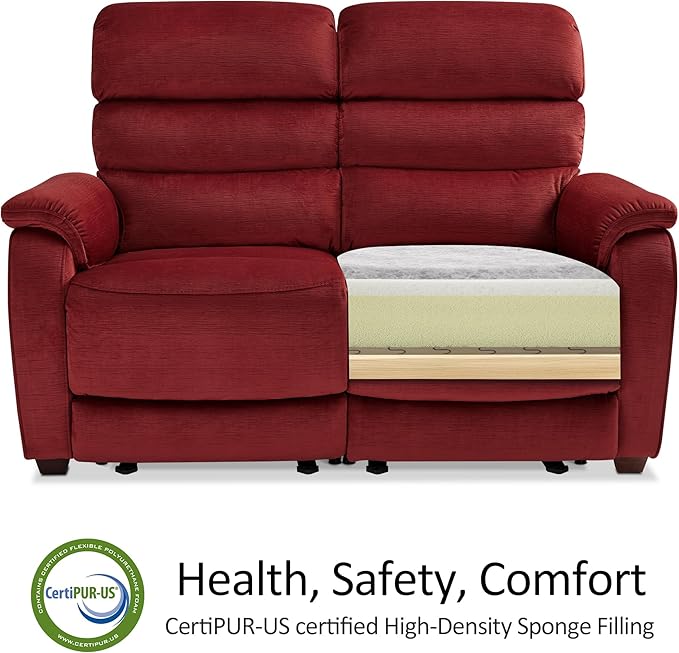 MCombo Wall Hugger Recliner Sofa with Drop Down Table, Power Reclining Sofa with Adjustable Headrest, USB A&C Charge Ports, Reading Lamp, Cup Holders, for Living Room, RVs (Fabric, ST258M3, Burgundy)