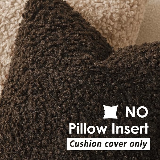 Foindtower Set of 2 Curly Teddy Wool Pillow Covers Decorative Boucle Textured Lumbar Throw Pillow Faux Fur Sherpa Pillowcases Sheepskin Fuzzy Cushion Case for Sofa Bedroom Car 12"x20" Dark Brown