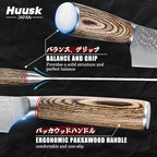 Huusk Kitchen Knife Set 3pcs - Japanese Nakiri Vegetable Knife, Meat Cleaver Boning Knife for Meat Cutting, Hand Forged Butcher Chef Knives Set for Kitchen Home Cooking, Father's Day Gifts for Men