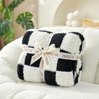 Snuggle Sac Faux Fur Checkered Blanket Twin Size with Soft Knitted Microfiber Fabric,Cozy Soft Warm Blanket for Sofa Bedroom Living Room,Black Checker,60x80 inches