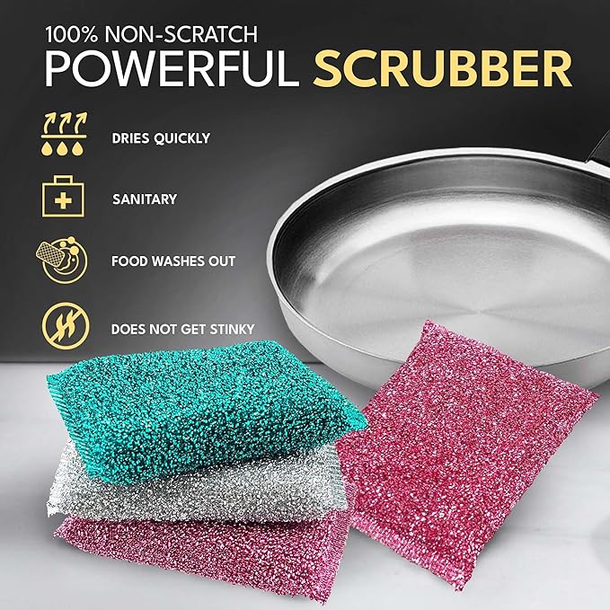 Dish Sponges for Kitchen (6 Pcs Pack) - Non Scratch Scrubbers for Cleaning Dishes - Reusable Dish Sponge Scrub Pads for Dishwashing & Washing - Household Scrubber Supplies & Tool for Pots, Pans, Sink