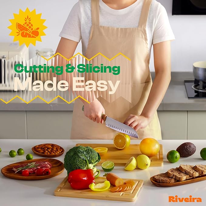 Riveira Wood Cutting Board – Gourmet Bamboo Grandeur: 30 x 20 Cutting Boards For Kitchen – Natural Wooden Cutting Boards For Kitchen – Innovative Juice Grooves Bamboo Cutting Board