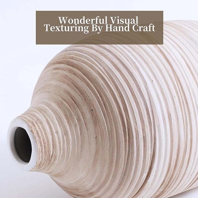 ALMA 9 Inch White Boho Vase for Modern Farmhouse|Ceramic Pampas Grass Vases|Decorative Rustic Vase for Home Decor, Modern Farmhouse, Coffee Table, Shelf, Mantel Decor