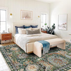 RUGSURE Washable Area Rugs - Perfect for Living Room, Bedroom, Kids Room, Nursery - Stain & Water Resistant Non-Slip, Pet & Child Friendly, Vintage Tribal Area Rugs (Green, 6' x 9')