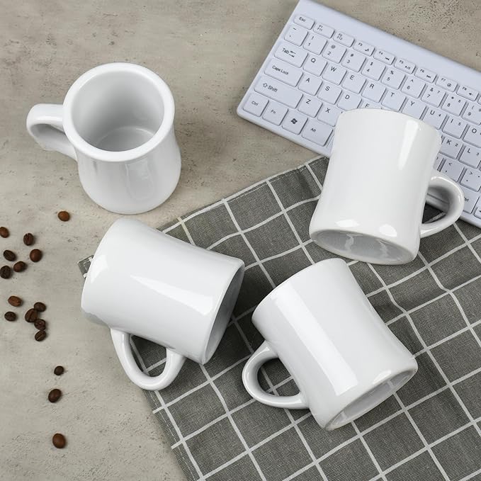 11oz White Diner Coffee Mug Set of 4 Ceramic Mugs Great for Kitchen Set, Travel, and Hot Tea (White)