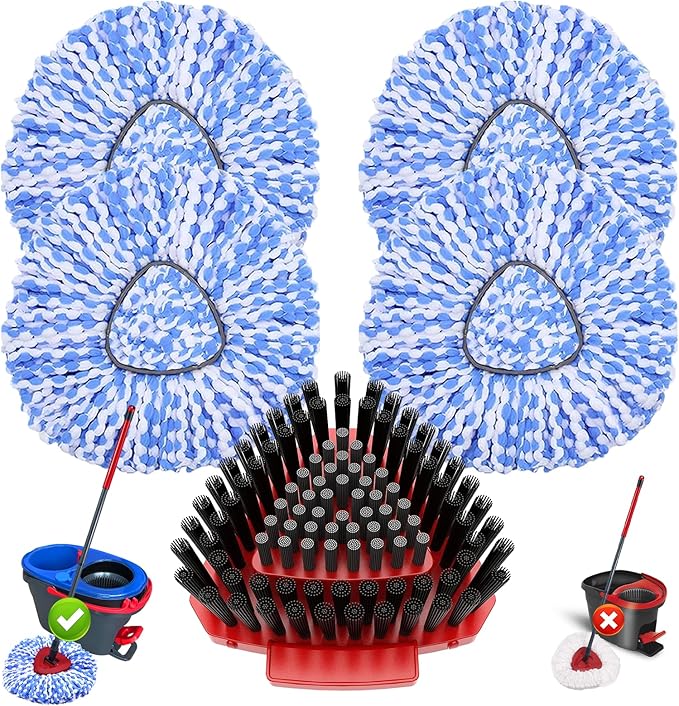 5 Pack Spin Mop Head Replacement for O Cedar RinseClean 2-Tank System,Include 4 Mop Replace Heads + 1 Upgrade Scrubber Brush, 100% Microfiber Mop Refills Deep Cleaning Machine Washable