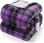 Heated Blanket Electric Full Size 72X84, Heating Throw with 10 Heating Levels & 8 Hours Auto Off, Checkered Plaid Sherpa Blanket Warmer for Adults, Fast Heat and Washable, ETL & FCC, in Purple