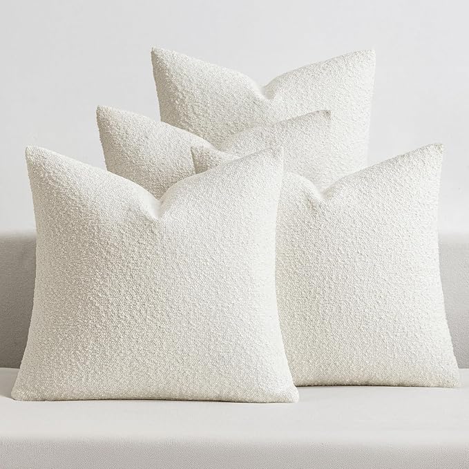 MIULEE Pack of 4 Christmas Decorative Textured Boucle Throw Pillow Covers 20x20 Inch White Accent Pillow Cases Soft Couch Cushion Covers for Modern Farmhouse Boho Chair Sofa Bed Livingroom Home Decor