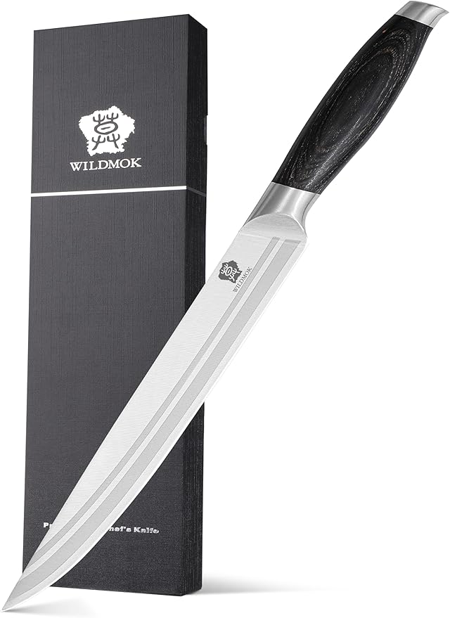 WILDMOK Carving Knife 8 Inch, Profession Meat Cutting Knife, German Stainless Steel BBQ Knife with Ergonomic Handle, Gifts Packed