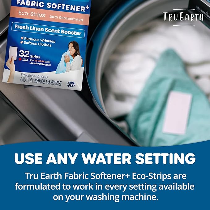 Tru Earth Fabric Softener Strips for Washing Machine, Alternative to Fabric Softener Liquid and Pods, Fresh Linen Scent Booster, Up to 64 Loads Per 32-Count