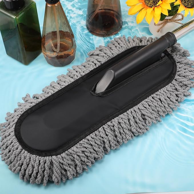 Tanlade 2 Pack Microfiber Car Duster Exterior Scratch Free with Extendable Handle Soft Car Duster Kit for Cleaning Dust Brush Set for Exterior Interior Cleaning Tools (Gray)