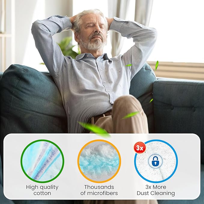 50-Pack 180° Duster Refills for Swiffer Duster Refill, Ultra Sticky Cleaning Duster, Effortless Dusting for Furniture, Fans, Shelves, Long-Lasting & Fragrance-Free with 1 Handle