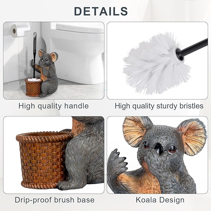 Toilet Brush Holder Set For Bathroom Super Cute Koala Base Solidly Toilet Bowl Brush And Holder Flexible And Durable Style Stylish Toilet Cleaner Brush Saving Storage Space Toilet Brushes For Bathroom