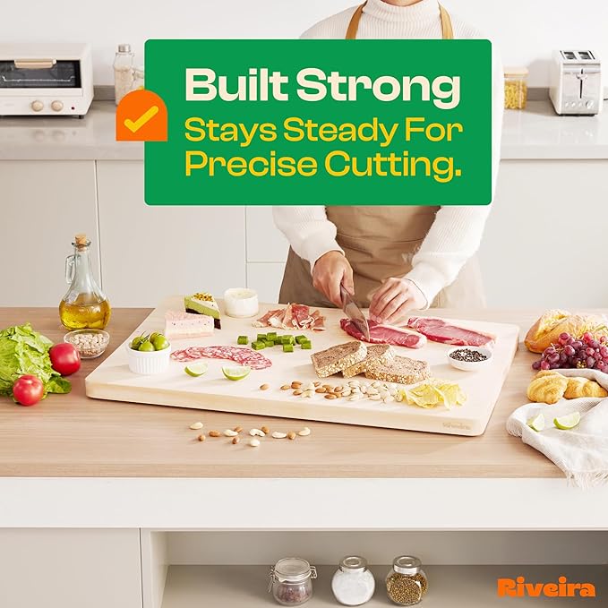 Riveira Maple Wood Cutting Board – Gourmet Maple Grandeur: 20 x 30 Wooden Cutting Board – Natural Wooden Cutting Boards For Kitchen Decorative – Innovative Juice Grooves Maple Wooden Chopping Board