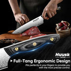 Huusk Damascus Chef Knife 8 inch, VG10 Kitchen Knife, Sharp Cooking knife with Ergonomic Wooden Handle for Vegetable Fruit and Meat Cutting, Birthday Dad Mom Gift