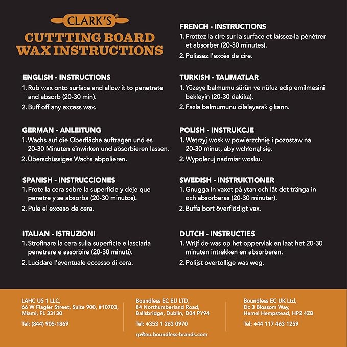 CLARK’S Cutting Board Oil and Wax Kit - Set includes Food Grade Mineral Oil (12oz), Finishing Wood Wax (6oz), Applicator Sponge & Buffing Pad, Enriched with Food Safe Lavender and Rosemary Extract