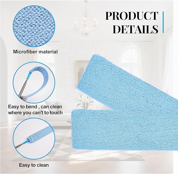 Retractable Gap Duster Cleaner Cleaning Tools with 2 Microfiber Dusting Cloths Washable Duster for Cleaning Under Appliances Furniture Couch Fridge