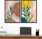 SIGNFORD Framed Canvas Print Wall Art Set Geometric Mid-Century Circle Plants Abstract Shapes Illustrations Modern Art Decorative Zen Bohemian for Living Room, Bedroom, Office - 24"x36"x2 Black