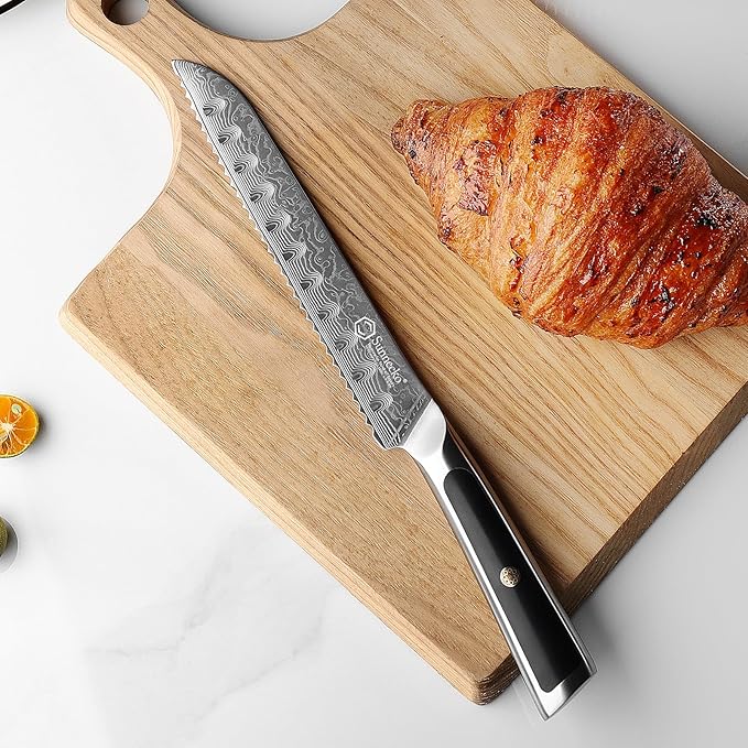 Sunnecko Bread Knife 8 inch, Serrated Bread Knife for Homemade Bread with 67-layers VG10 Damascus Steel Blade, Japanese Bread Knife with Solid Handle Bread Cutting Knife Bread Knives Cake Knife