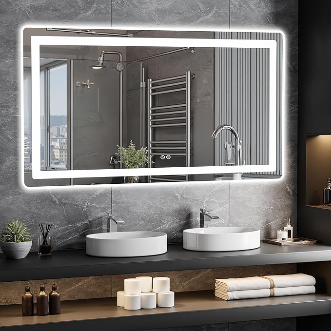 Led Mirror for Bathroom, 30x55 Bathroom Vanity Mirror for Wall with Light, IP54 Enhanced Anti-Fog, Dimmable 3 Colors, Memory Function, Backlit and Front Lit, Shatter-Proof Glass, Plug-in/Hardwired