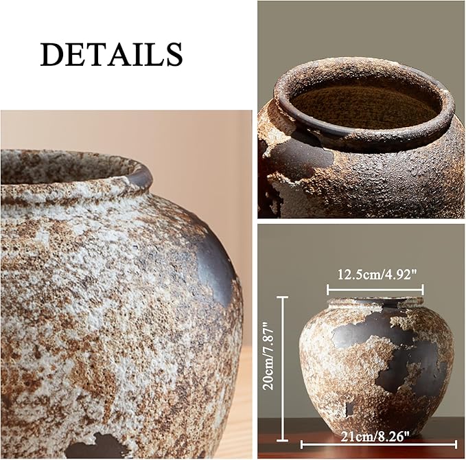 Smiletag Rustic Vase for Home Decor, Farmhouse Terracotta Vases, Stone Vases, Large Vases for Living Room Decor, Rustic Flower Vase Decoration for Living Room, Small
