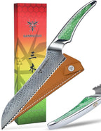 8 inch Serrated Bread Knife, Japanese VG-10 Damascus Steel Kitchen Knife, Ultra Sharp Bread Cutting Knife with Full-tang Handle in Green Resin, LA-S9 Series