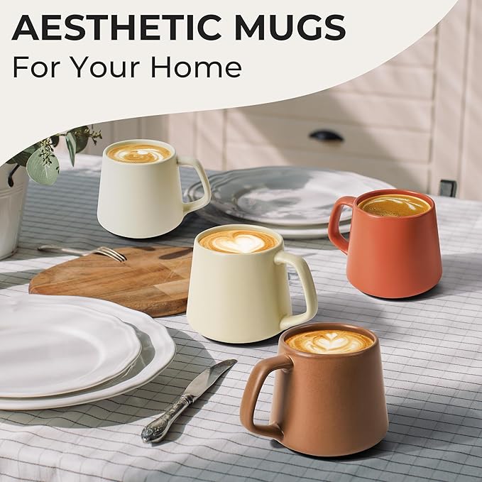 MIAMIO - Coffee Mugs Set of 4 / Large Ceramic Coffee Cups (14 oz) - Mug for Cappuccino, Tea, Espresso - Microwave and Dishwasher Safe - Luxe Collection (Beige Pastel)