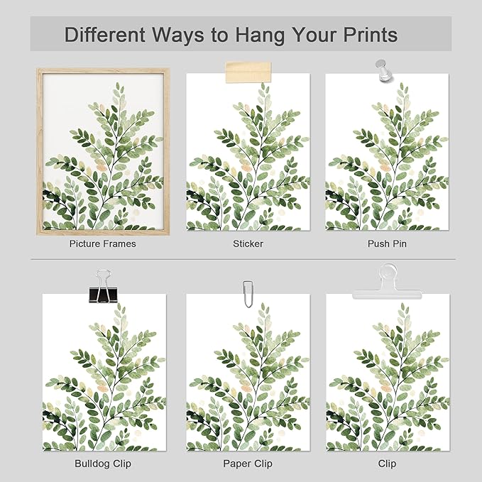 SIGNWIN Poster Bathroom Decor 11"x14", Wall Art Room Decor Multicolor for Living Room, Bedroom, Office Green Pastel Forest Fern Leaf Collage Nature Garden Illustrations Plant Art Botanical