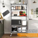 YNN Storage Shelves,1750Lbs 5 Tier Heavy Duty Metal Rolling Shelving Unit with Wheels & 8 Hooks, Adjustable Garage Wire Rack for Kitchen, Bathroom,Industrial,Pantry(36" W x 14" D x 72" H,Black)