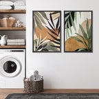 SIGNFORD Framed Canvas Print Wall Art Set Tropical Island Palm Leaf Geometric Collage Abstract Nature Illustrations Modern Art Decorative Minimalist Floral Botanical for Bedroom - 24"x36"x2 Black
