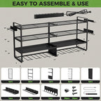 Max Loads 400lbs Power Tool Organizer Wall Mount, 4 Layer Garage Organization with 8 Cordless Drill Holder，Heavy Duty Metal Tool Storage Rack with 8 Outlet Power Strip for Room, Workshop