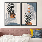 SIGNFORD Framed Canvas Print Wall Art Forest Plant Silhouettes & Mid-Century Symbols Abstract Shapes Illustrations Modern Boho Nature Chic for Living Room, Bedroom, Office - 24"x36"x2 Black