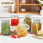 ComSaf Airtight Glass Canister Set of 3 with Lids 50oz Clear Food Storage Jars Square, Kitchen & Pantry Organization Food Storage Container for Canning, Sugar, Flour, Pasta, Candy, Cereal, Coffee