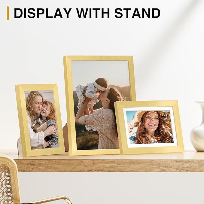 Vittanly 15 Pack Picture Frames Collage Wall Decor for Mounting or Tabletop Display, Gallery Frame Set for Family, Multi Sizes Including 3pcs 8x10, 6pcs 5x7, 6pcs 4x6, Gold