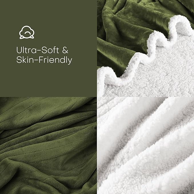 Electric Heated Blanket Full Size 72"x84" - Microplush & Sherpa Fabric Dual-Sided, 6 Heat Settings & 1-10 Hours Auto Off , Cozy Warming Throw for Home, Office, or Bed, Machine Washable, Olive Green