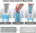 JOYMOOP White Flat Mop & Bucket with 1 Microfiber Pad, 12 Disposable Toilet Brushes, Stainless Steel Toilet Brush and Holder Set, Multi-Functional Cleaner for Floors, Windows, and Toilets