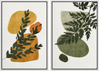 SIGNFORD Framed Canvas Print Wall Art Set Mid-Century Forest Fern Leaf Collage Abstract Shapes Illustration Modern Art Decorative Nordic Nature for Living Room, Bedroom, Office - 16"x24"x2 White