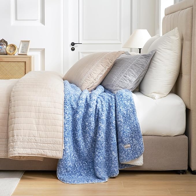 Cozy Bliss Luxury Sherpa Throw Blanket for Couch, Premium Reversible Plush Thick Throw, Warm Cozy Soft Blanket for Home and Gifts (Mottled Navy Blue, 60" x 80")