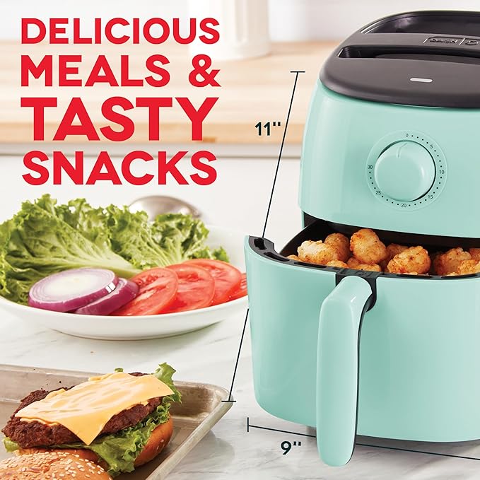 DASH Tasti-Crisp™ Express Air Fryer Oven, 2.6 Qt., Aqua – Compact Air Fryer for Healthier Food in Minutes, Ideal for Small Spaces - Auto Shut Off, Analog, 1000-Watt