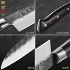 7 Inch Santoku Knife, Black Forged Japanese Chef Knife with AUS-8 Alloy Steel, Japanese Santoku Knife with Full Tang Pakkawood Handle, Christmas Gift with Premium Box (7 Inch Santoku Knife)