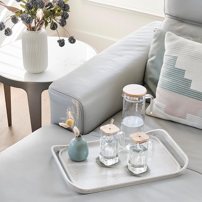 LINE+ARC Waterproof, Easy-to-Clean, 18"x12" Serving Tray Extra Large Handles (Mauve) 100% Food-Grade Melamine for Breakfast, Dinner, Bed, Tea, Crafts, Decorative, TV, Couch, Outdoor, Patio