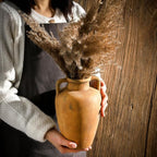 Ceramic Flower Vase with 2 Handles, 8.85 inch Tall Terracotta Rustic Farmhouse Vase, Wide Mouth, for Home Decor, Dining Table, Living Room, Kitchen, Office