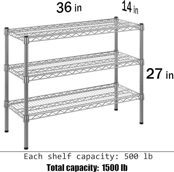 14" Deep x 36" Wide x 27" Height Wire Shelving Kit | 3-Tier | NSF Commercial Storage Rack Unit