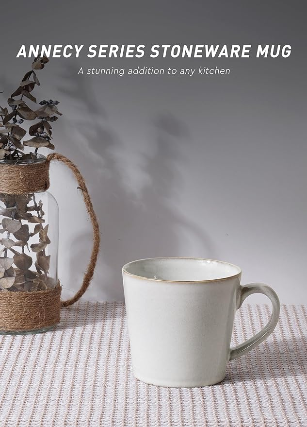 famiware Coffee Mug Set of 4, Annecy 14 oz Ceramic Reusable Cups Set with Handle, Microwavable and Dishwasherable Stoneware Drinkware Set for Tea, Milk, Water, Grey-white