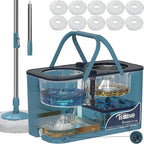 Mops and Buckets for Floor Cleaning, 360 Spin Mop and Bucket with Separates Dirty and Clean Water,4-Chamber Mop Bucket with Wringer Set for Home with 10 Replacement Mop Heads,4X Wheel