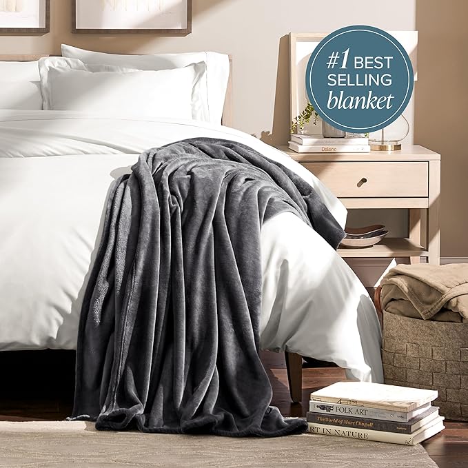 Bare Home Fleece Blanket - Throw Extra Long - Ultra-Soft Lightweight for Bed, Sofa, and Couch - Luxury Microplush - Cozy Warm Blanket (Throw XL, Grey)