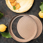 HAPPIELS Nonstick 9 Inch Tart Pan with Removable Bottom | PFOA & BPA Free Non Toxic Fluted Pie & Quiche Tin | Best Perforated Non Stick Nontoxic 9in Molds with Holes for Baking