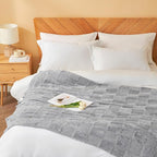 Snuggle Sac Faux Fur Checkered Blanket Twin Size with Soft Knitted Microfiber Fabric,Cozy Soft Warm Blanket for Sofa Bedroom Living Room,Solid Light Grey,60x80 inches