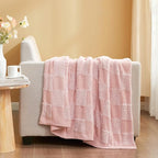 Snuggle Sac Faux Fur Pink Checkered Blanket Twin Size with Soft Knitted Microfiber Fabric,Cozy Soft Warm Blanket for Sofa Bedroom Living Room,Solid Pink,60x80 inches