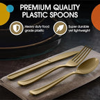 Party Solids Gold Plastic Silverware Heavy Duty 300 Pieces Gold Plastic Cutlery Sets, Utensil Sets, 100 Of Each Forks, Knives & Spoons Disposable Cutlery Set, Flatware Set For Party Supplies